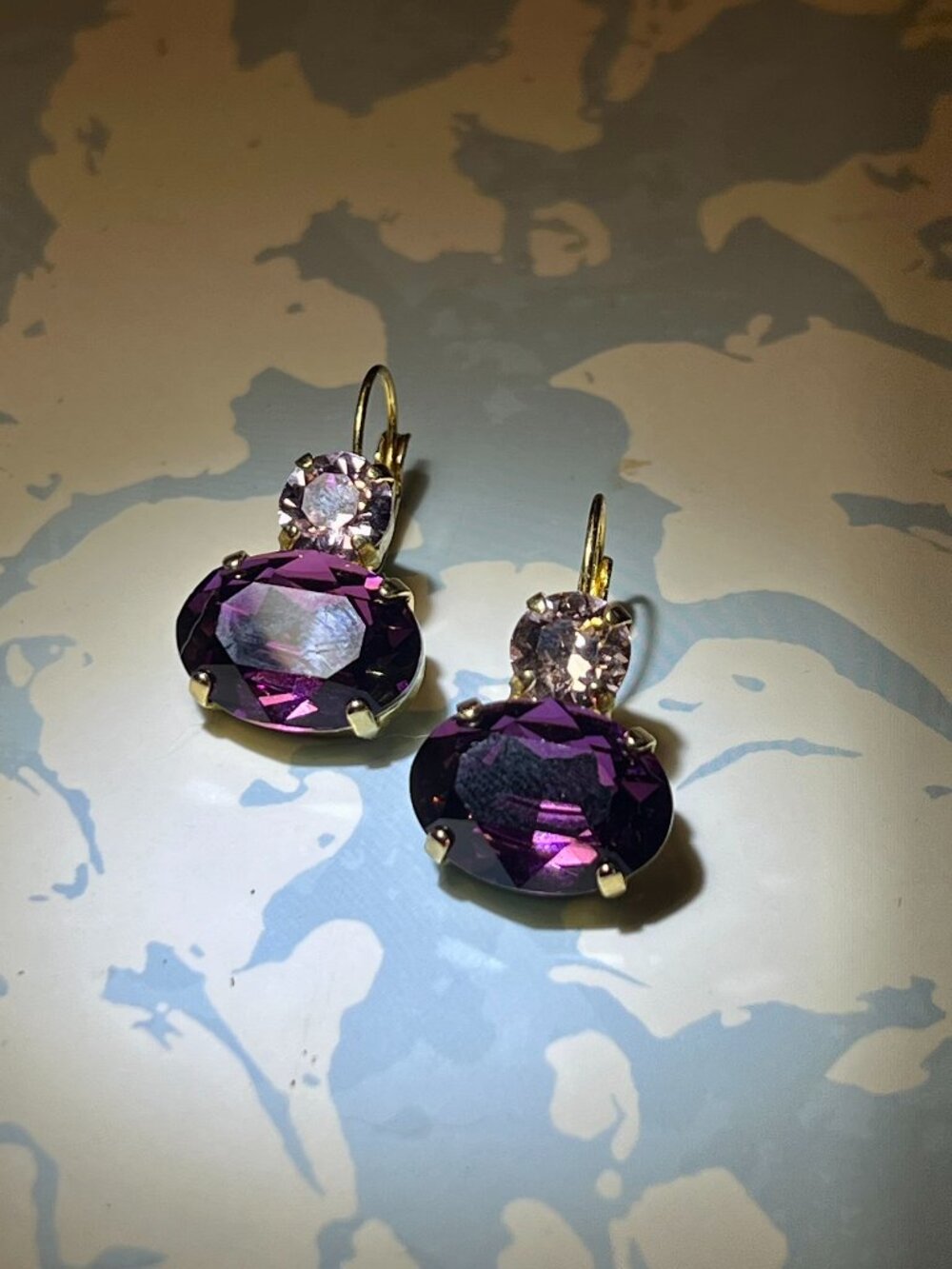 Amethyst Fancy Oval & Chaton Swarovski Crystal Earrings